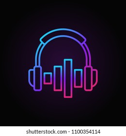 On-ear headphones with equalizer vector colored icon or symbol in thin line style on dark background