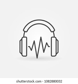 On-ear headphones with sound wave vector icon or symbol in thin line style