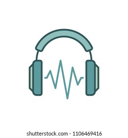 On-ear headphones with sound wave vector colored icon or symbol
