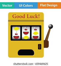One-armed bandit icon. Flat color design. Vector illustration.