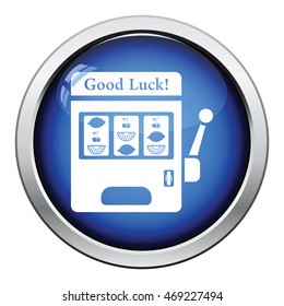 One-armed bandit icon. Glossy button design. Vector illustration.