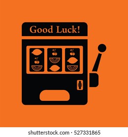 One-armed bandit icon. Orange background with black. Vector illustration.