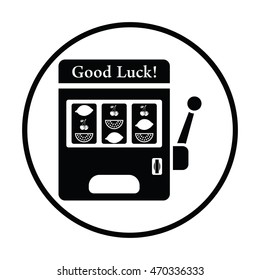 One-armed bandit icon. Thin circle design. Vector illustration.