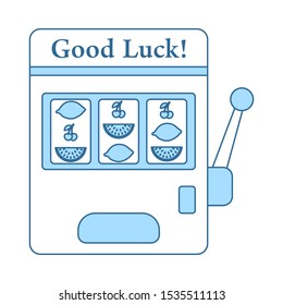 One-armed Bandit Icon. Thin Line With Blue Fill Design. Vector Illustration.