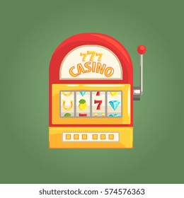 One-Armed Bandit Slot Machine, Gambling And Casino Night Club Related Cartoon Illustration