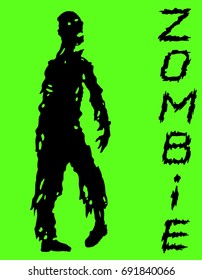 One-armed zombies silhouette in black and green colors. Vector illustration. Scary character design. The horror genre.
