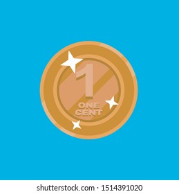 One-cent coin in flat design - vector