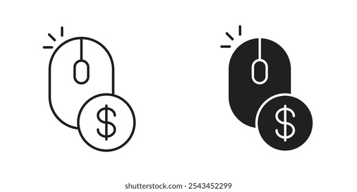 Ícone de pagamento de um clique com clique do mouse e símbolo de dólar para pagamento rápido