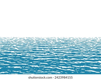 One-color blue water background with light ripples and horizon