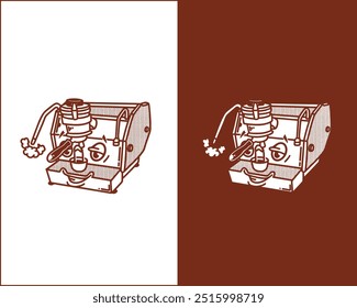 One-Color Espresso Machine Cartoon and Line Art Icon and Illustration – Stylish Coffee Maker Design for Branding, Merchandise, T-shirts, Posters, Apps, and Coffee-Themed Projects