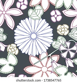One-color floral pattern. Seamless vector pattern with different floral elements for print, fabric, wallpapers, clothes.