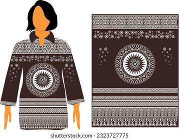 One-color Toraja batik motif for women's clothing with a brown base color. Ready to print and editable.