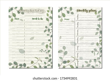 One-day and weekly planner with a background of flowers Tradescantia