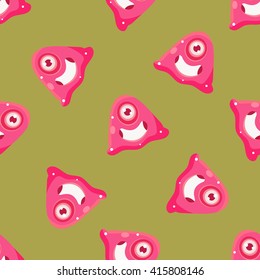 One-Eyed Alien Seamless Pattern In Childish Simple Cartoon Flat Vector Design With One Repeating Element