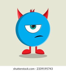 a one-eyed blue monster, with an indifferent expression, red feet like a devil