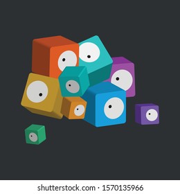 One-eyed, box form, vector character animation design