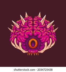 ONE-EYED BRAIN ILLUSTRATION SUITABLE FOR T-SHIRT, STICKER, AND RELATED BUSINESS