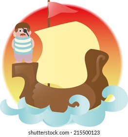 one-eyed captain of the ship in the striped vest on the high seas