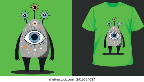 One-eyed cloud sweet cloud monster design for t-shirt printing. Vector design for textile and industrial products.