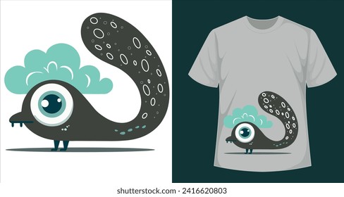 One-eyed cloud sweet cloud monster design for t-shirt printing. Vector design for textile and industrial products