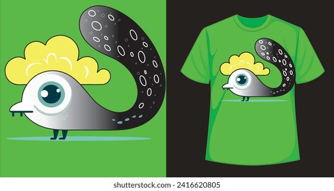 One-eyed cloud sweet cloud monster design for t-shirt printing. Vector design for textile and industrial products