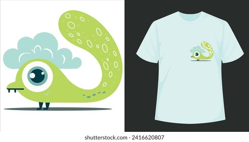 One-eyed cloud sweet cloud monster design for t-shirt printing. Vector design for textile and industrial products