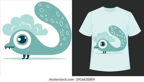 Diseño de monstruo de nube dulce de un solo ojo para la impresión de camisetas. Diseño de vectores para productos textiles e industriales