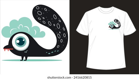One-eyed cloud sweet cloud monster design for t-shirt printing. Vector design for textile and industrial products