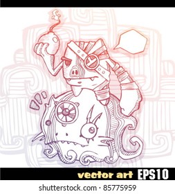 one-eyed creature with a bomb.Vector Illustration
