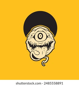 one-eyed monster illustration. Japanese lamp mask vector art