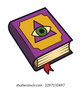 The One-Eyed Purple Spell Book. Halloween Icon Vector Illustration