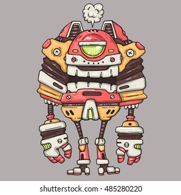 One-eyed robot. Cartoon illustration.