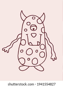 one-eyed spotted monster with horns and large teeth