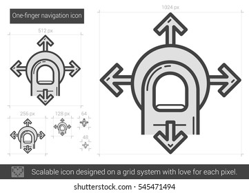 One-finger navigation vector line icon isolated on white background. One-finger navigation line icon for infographic, website or app. Scalable icon designed on a grid system.