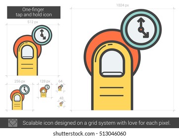 One-finger tap and hold vector line icon isolated on white background. One-finger tap and hold line icon for infographic, website or app. Scalable icon designed on a grid system.