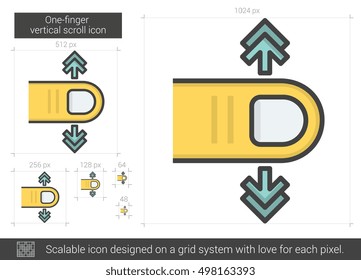 One-finger vertical scroll vector line icon isolated on white background. One-finger vertical scroll line icon for infographic, website or app. Scalable icon designed on a grid system.
