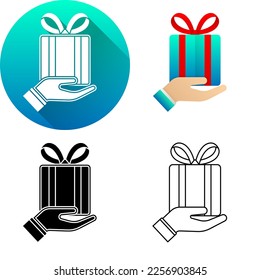 Icono de finanzas digitales de caja de regalo de mano, conjunto de sombra diagonal plana, silueta blanca y negra, símbolo de icono de logotipo de arte de línea aislado en fondo blanco financiero, bancario, comercial