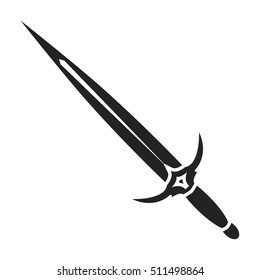 One-handed sword icon in black style isolated on white background. Weapon symbol stock vector illustration.