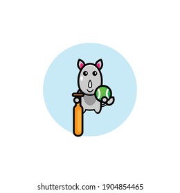 One-horned rhino vector design playing baseball