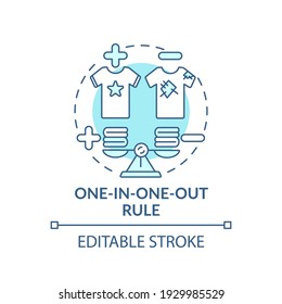 One-in-one-out rule concept icon. One item replacing old thing idea thin line illustration. Cases for clothes. Donate and give away. Vector isolated outline RGB color drawing. Editable stroke