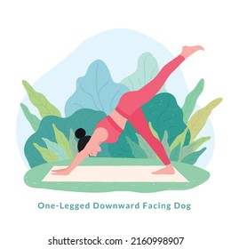 One-Legged Downward Facing Dog Yoga pose. Young woman woman doing yoga for Yoga Day Celebration.