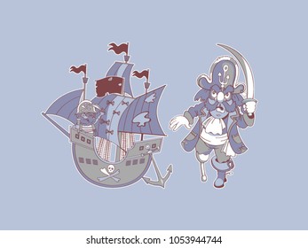 The one-legged pirate and a pirate ship