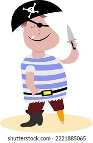 One-legged pirate in a vest with a dagger