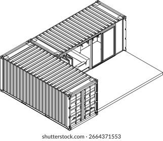 One-Level Modular Container Home Isometric Drawing