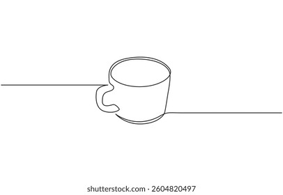 A one-line art illustration of a hot drink, showcasing a continuous line drawing of a coffee cup, Drink single art outline mug logo food. Doodle cup line abstract background breakfast.