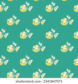 one-line art of lemon pattern background ,summer  , seasons