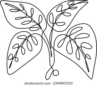 One-line art. one continuous line art. a leaf illustration isolated on white
