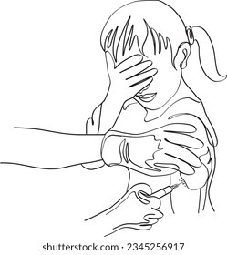 One-Line Cartoon Scared Child's Vaccine Fear at Pediatric Clinic, Continuous Sketch Doctor Giving Flu Shot to Terrified Kid, Scared Little Girl Facing Injection Fear