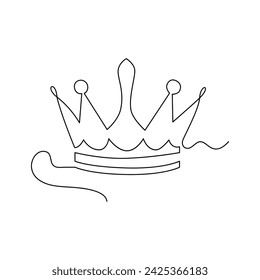 One-line continuous crown drawing and outline the crown symbol art of king and majesty vector illustration