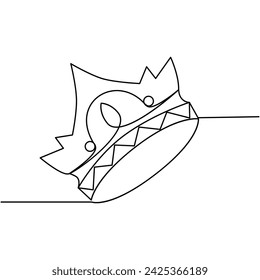 One-line continuous crown drawing and outline the crown symbol art of king and majesty vector illustration